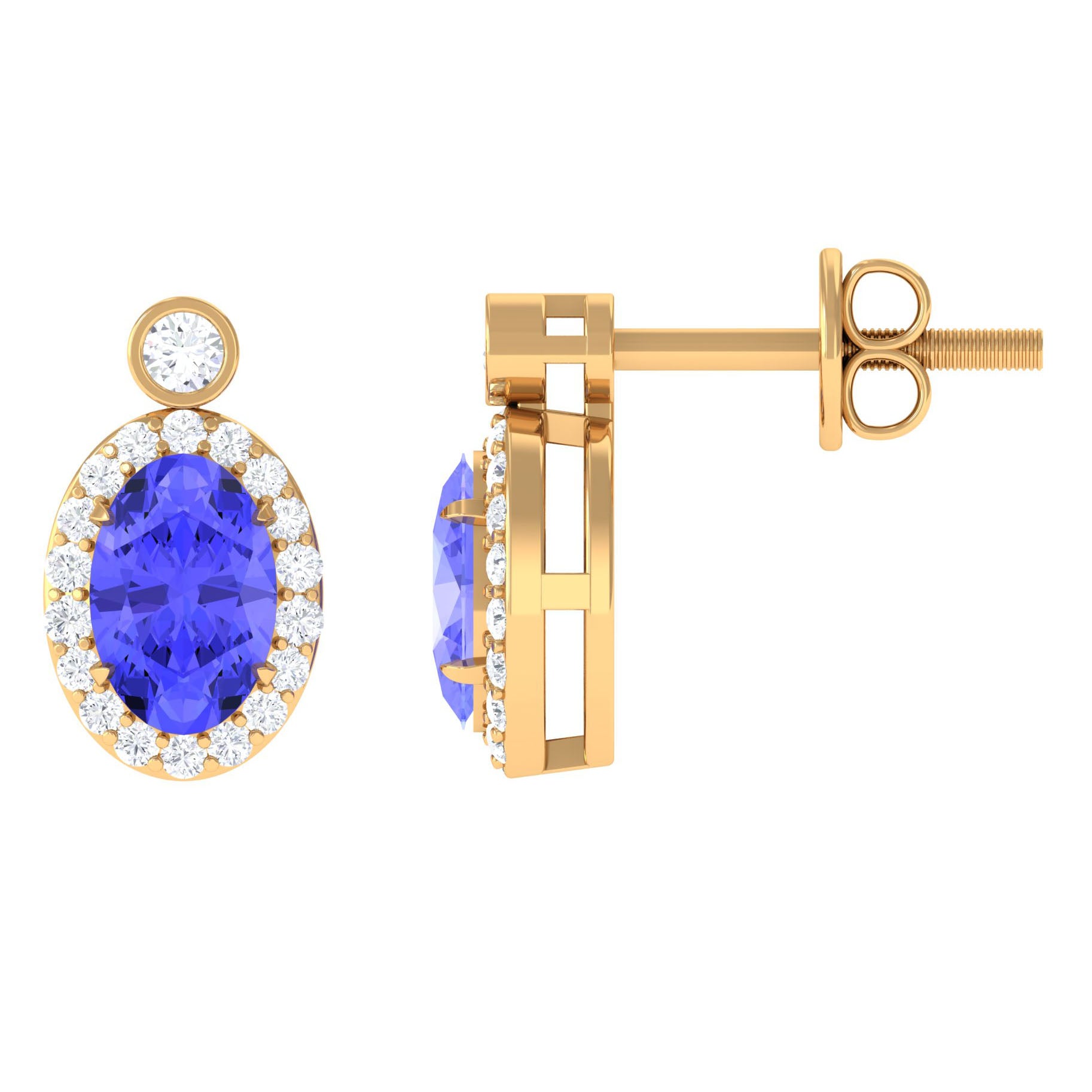 Oval Tanzanite and Diamond Halo Stud Earrings Tanzanite - ( AAA ) - Quality - Rosec Jewels