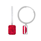 Emerald Cut Created Ruby Hoop Drop Earrings with Diamond Accent Lab Created Ruby - ( AAAA ) - Quality - Rosec Jewels