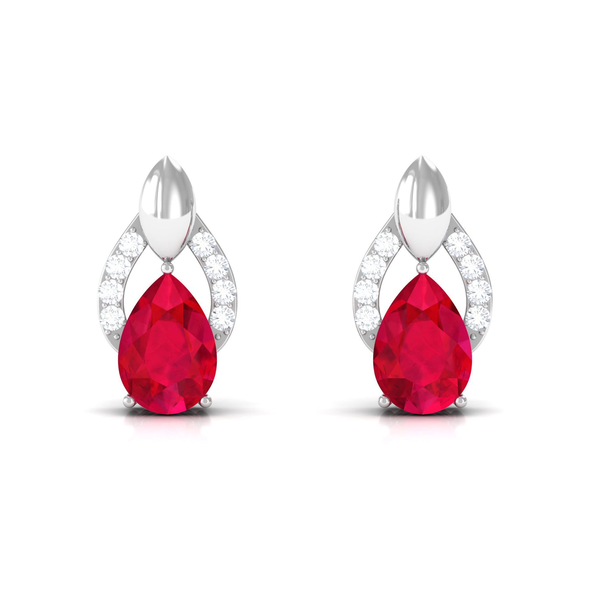 Pear Cut Lab Grown Ruby and Diamond Bridal Stud Earrings Lab Created Ruby - ( AAAA ) - Quality - Rosec Jewels