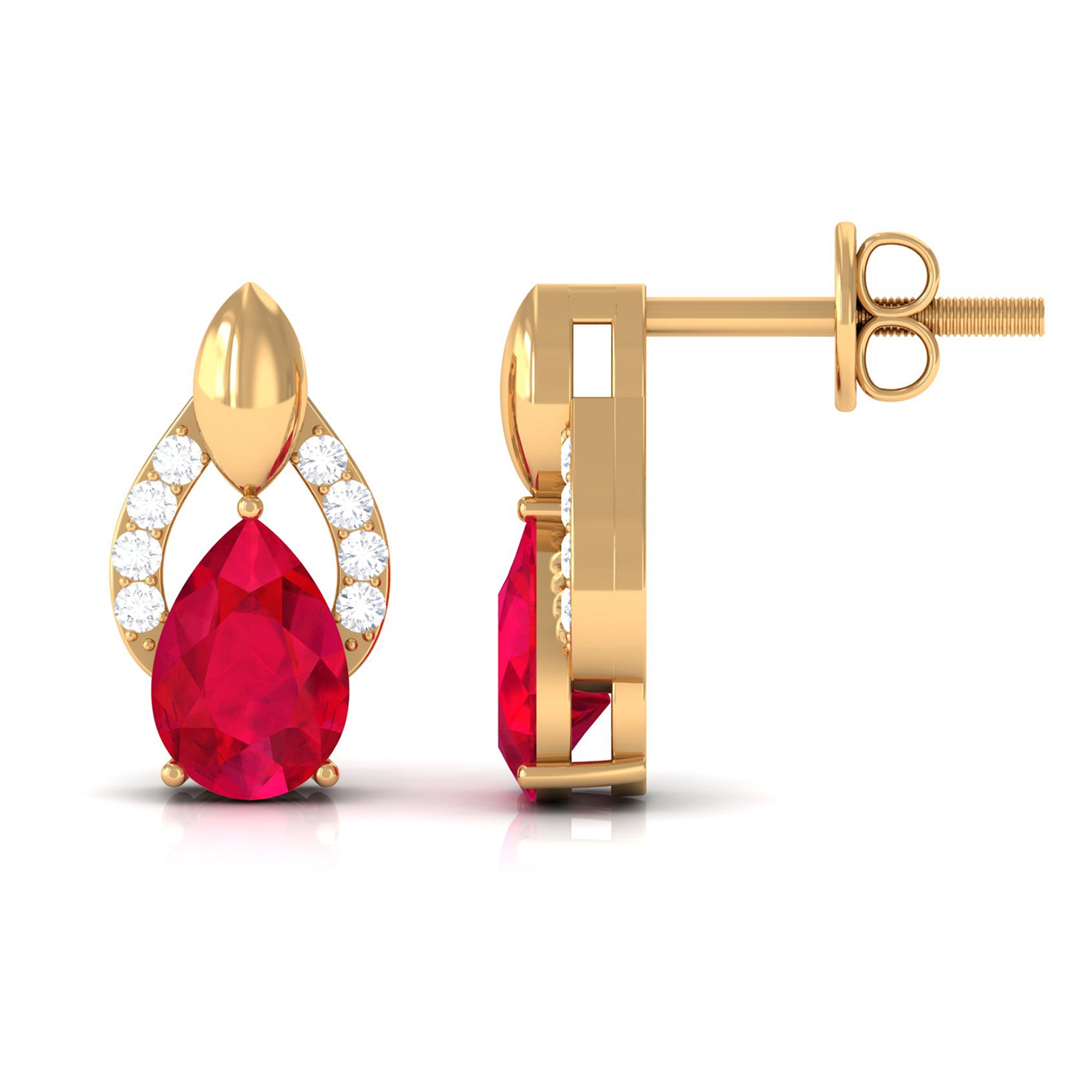 Pear Cut Lab Grown Ruby and Diamond Bridal Stud Earrings Lab Created Ruby - ( AAAA ) - Quality - Rosec Jewels