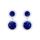 3 CT Created Blue Sapphire and Moissanite Halo Dangle Earrings in Silver Lab Created Blue Sapphire - ( AAAA ) - Quality 92.5 Sterling Silver - Rosec Jewels