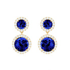 3 CT Created Blue Sapphire and Moissanite Halo Dangle Earrings Lab Created Blue Sapphire - ( AAAA ) - Quality - Rosec Jewels