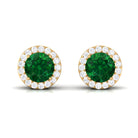 Created Emerald and Diamond Classic Halo Stud Earrings Lab Created Emerald - ( AAAA ) - Quality - Rosec Jewels