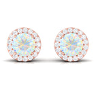 2 CT Round Ethiopian Opal Minimal Stud Earrings with Diamond Halo in Prong Setting Ethiopian Opal - ( AAA ) - Quality - Rosec Jewels