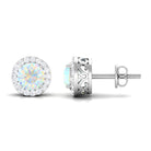 2 CT Round Ethiopian Opal Minimal Stud Earrings with Diamond Halo in Prong Setting Ethiopian Opal - ( AAA ) - Quality - Rosec Jewels