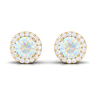 2 CT Round Ethiopian Opal Minimal Stud Earrings with Diamond Halo in Prong Setting Ethiopian Opal - ( AAA ) - Quality - Rosec Jewels