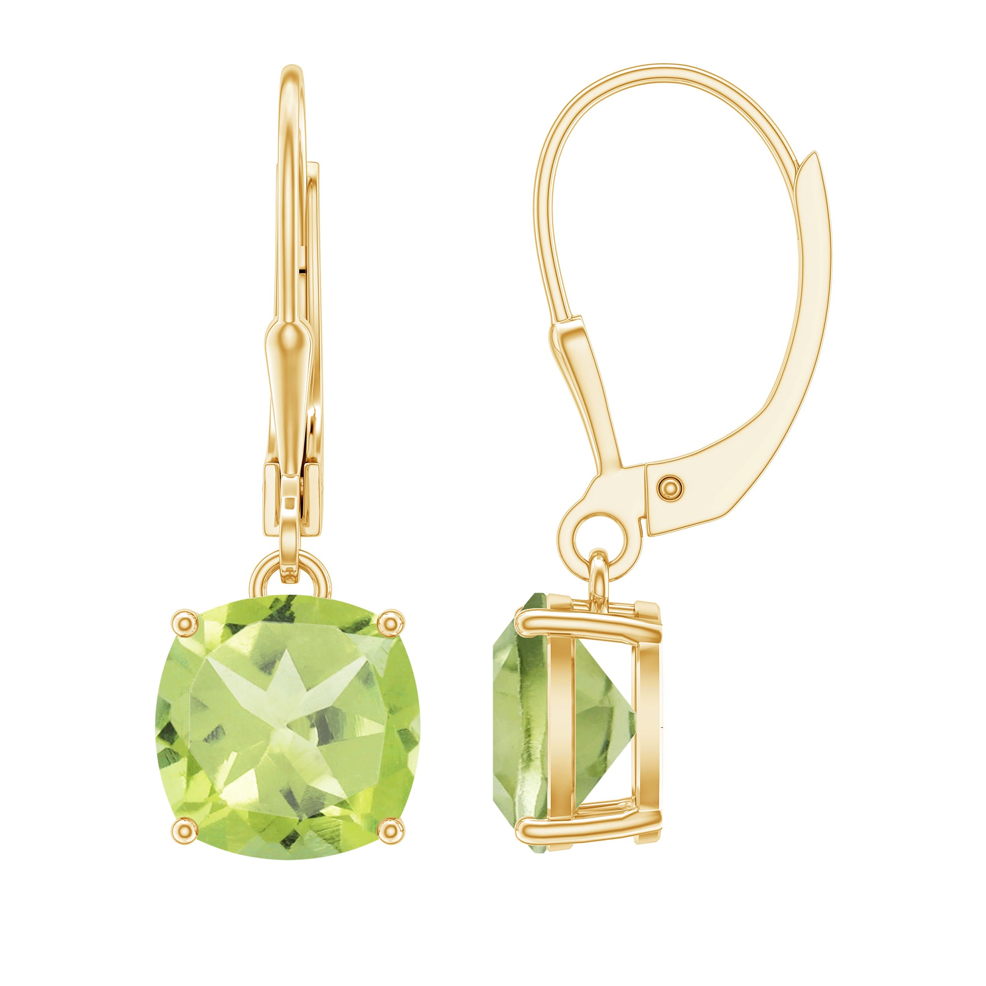 8 MM Cushion Cut Peridot Solitaire Drop Earrings Peridot - ( AAA ) - Quality - Rosec Jewels