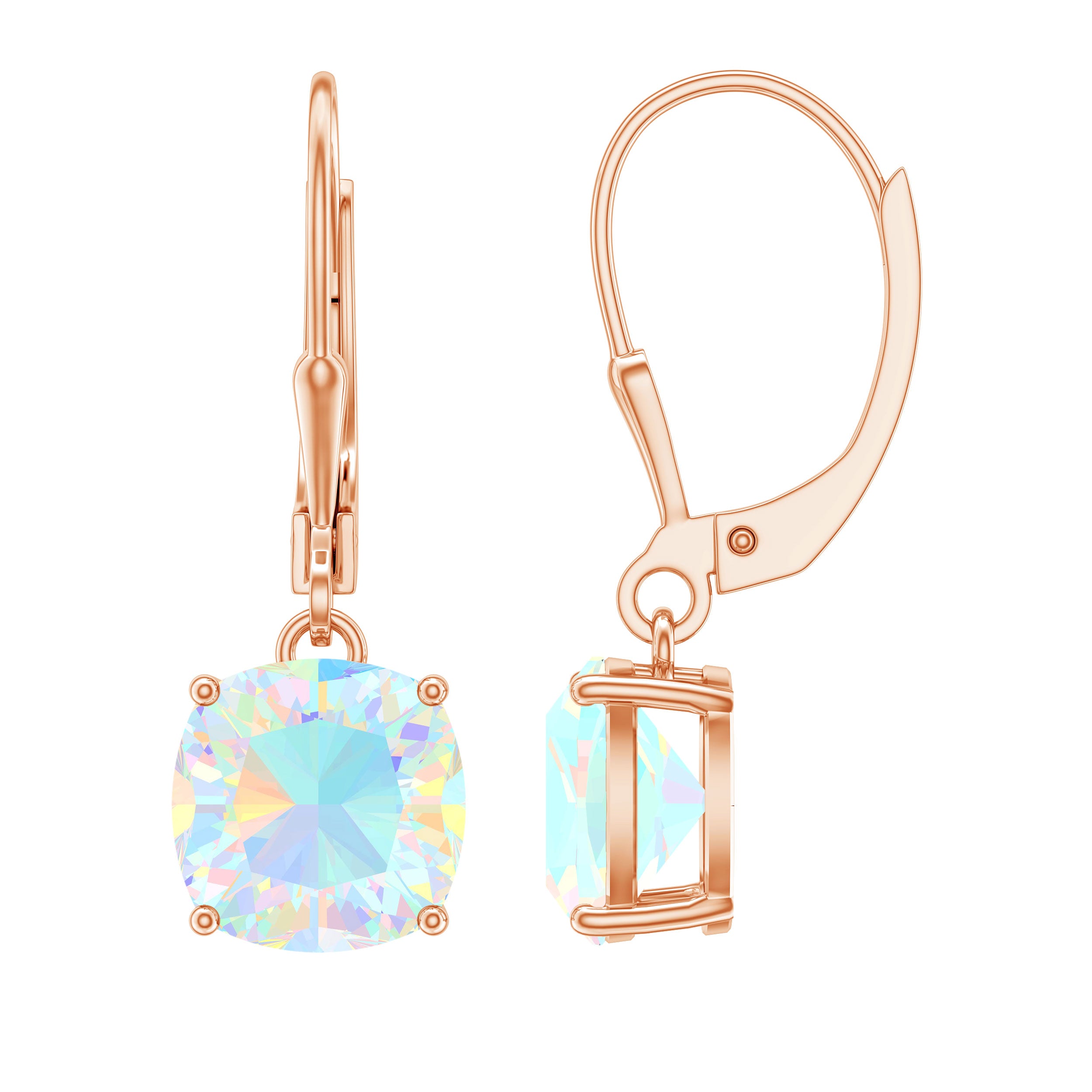 Cushion Cut Solitaire Ethiopian Opal Drop Earrings Ethiopian Opal - ( AAA ) - Quality - Rosec Jewels