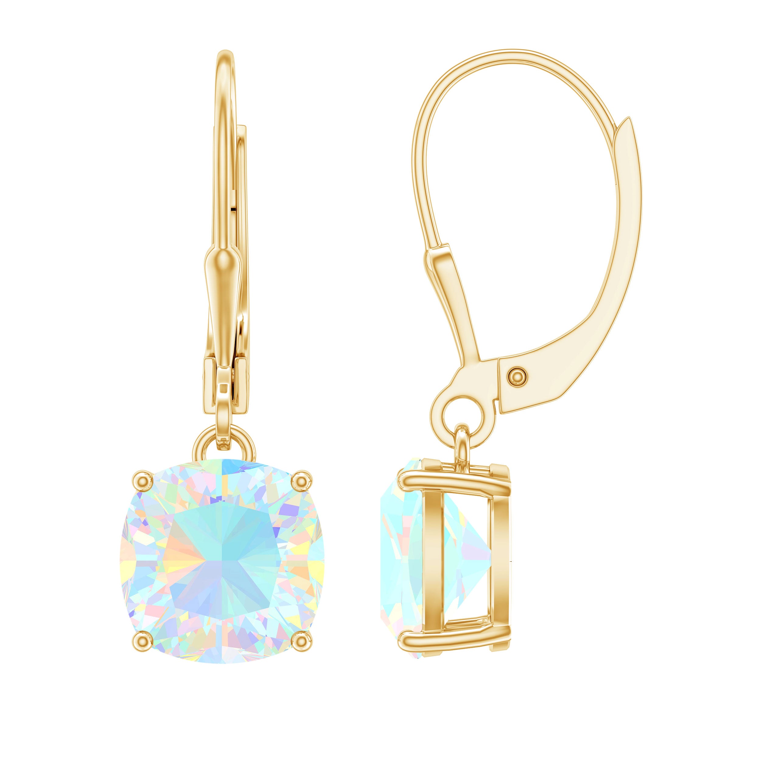 Cushion Cut Solitaire Ethiopian Opal Drop Earrings Ethiopian Opal - ( AAA ) - Quality - Rosec Jewels