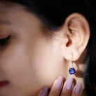 Cushion Cut Solitaire Created Blue Sapphire Drop Earrings Lab Created Blue Sapphire - ( AAAA ) - Quality - Rosec Jewels