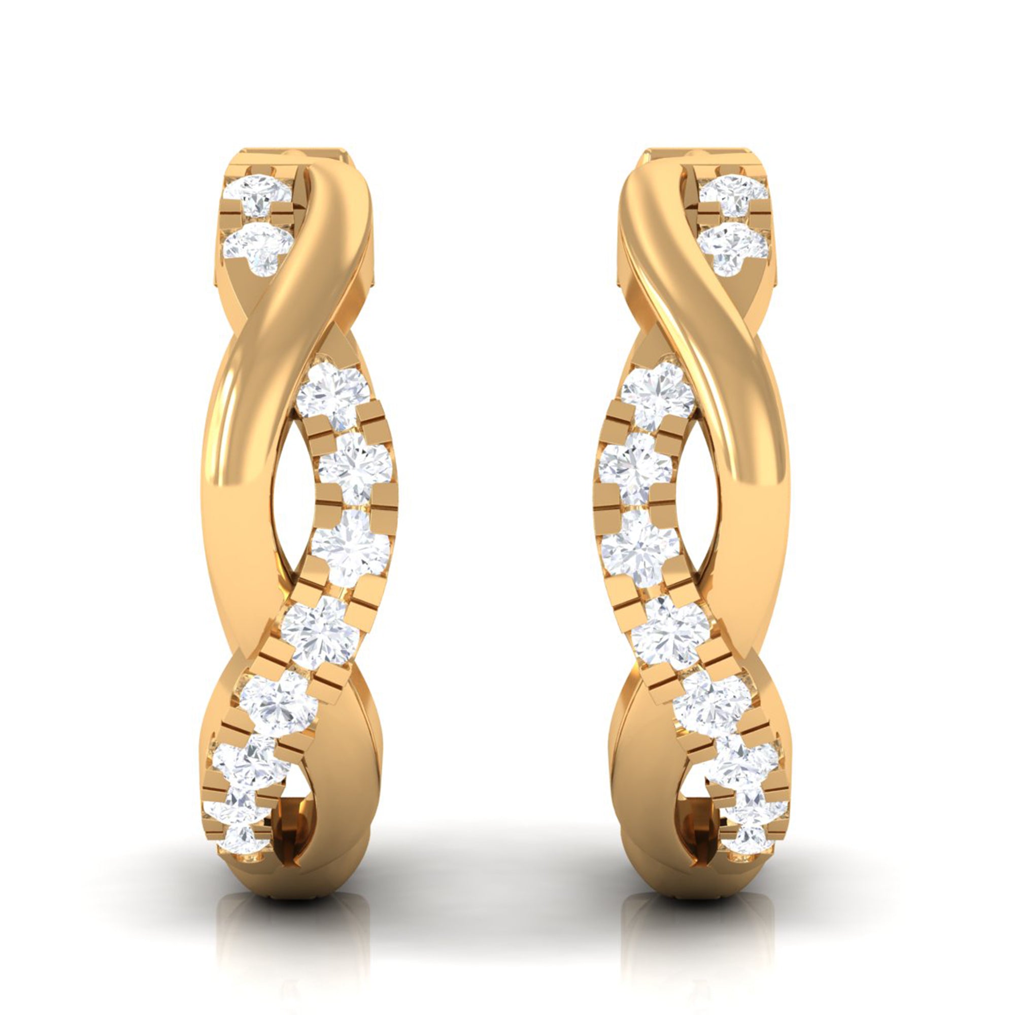 Real Diamond Braided Hinged Hoop Earrings Diamond - ( HI-SI ) - Color and Clarity - Rosec Jewels