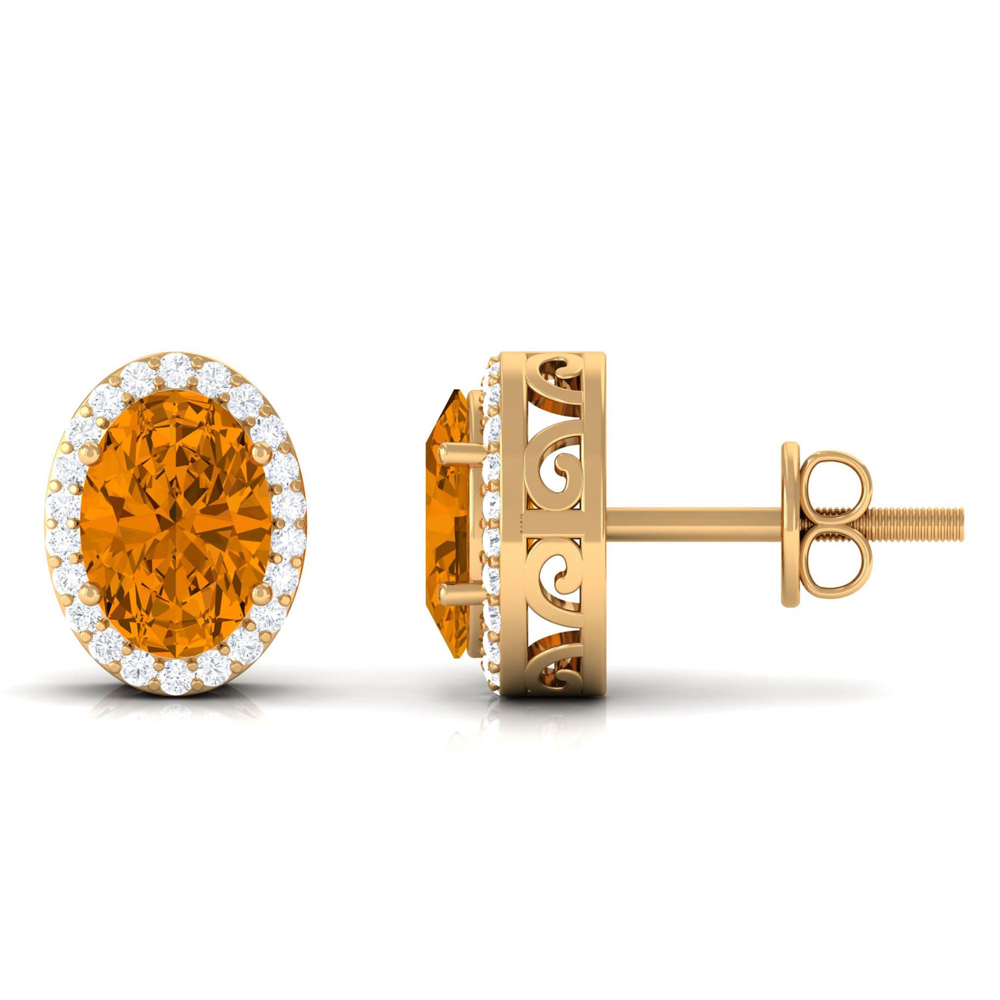 2.25 CT Citrine and Diamond Halo Stud Earrings Citrine - ( AAA ) - Quality - Rosec Jewels