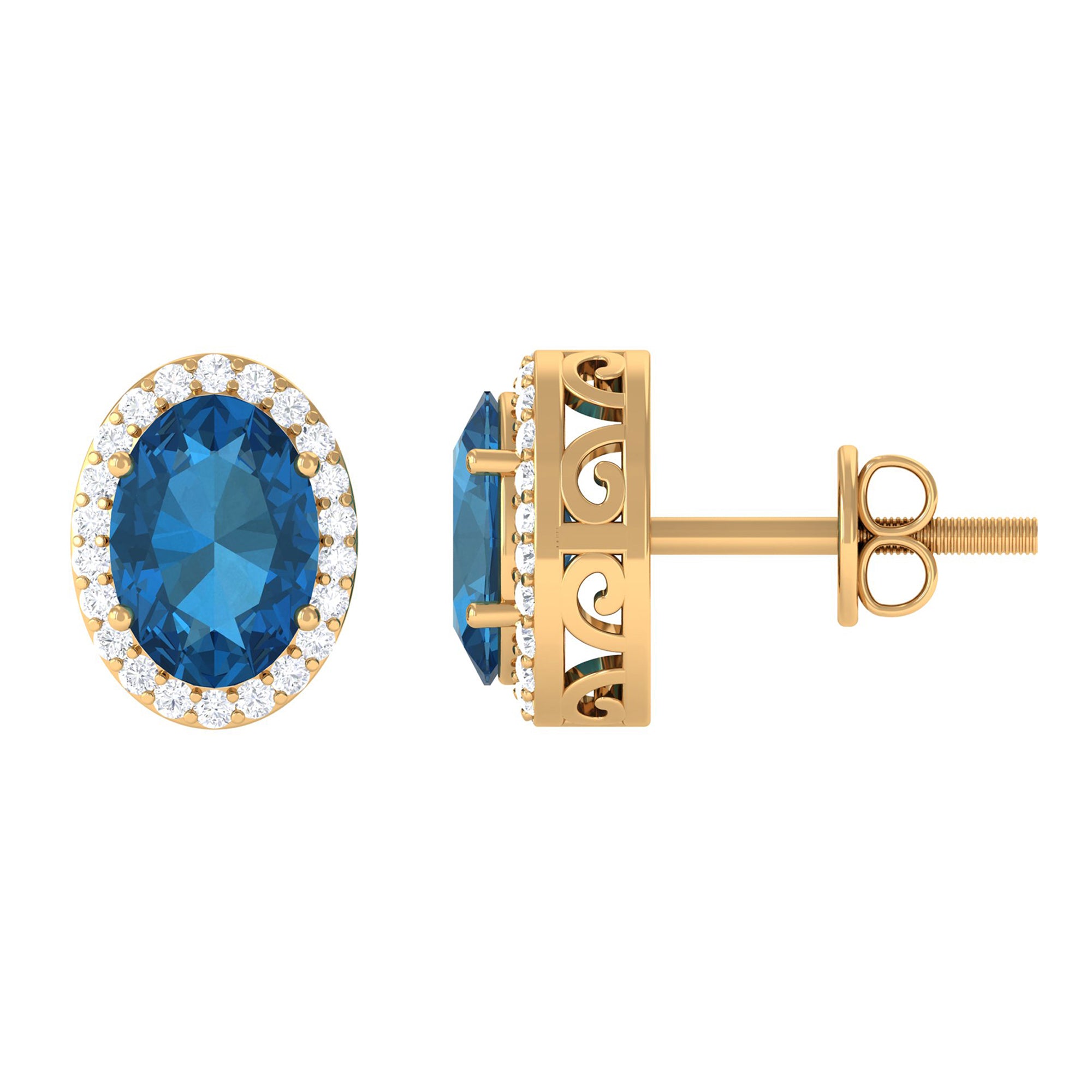 2.50 CT London Blue Topaz and Diamond Halo Stud Earrings London Blue Topaz - ( AAA ) - Quality - Rosec Jewels