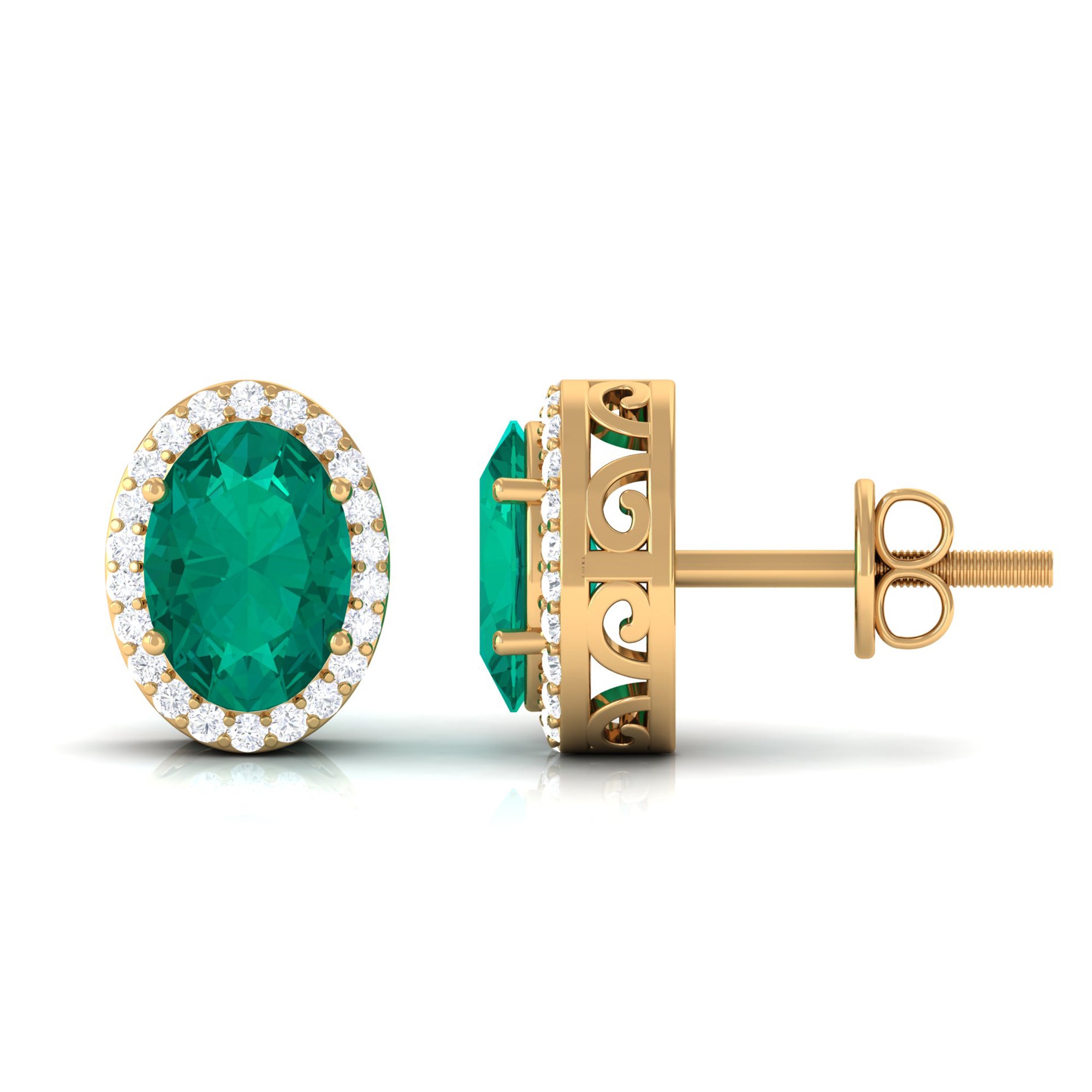 1.75 CT Classic Emerald and Diamond Halo Stud Earrings Emerald - ( AAA ) - Quality - Rosec Jewels