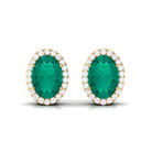 1.75 CT Classic Emerald and Diamond Halo Stud Earrings Emerald - ( AAA ) - Quality - Rosec Jewels