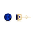 3 CT Cushion Cut Created Blue Sapphire Solitaire Stud Earring Lab Created Blue Sapphire - ( AAAA ) - Quality - Rosec Jewels