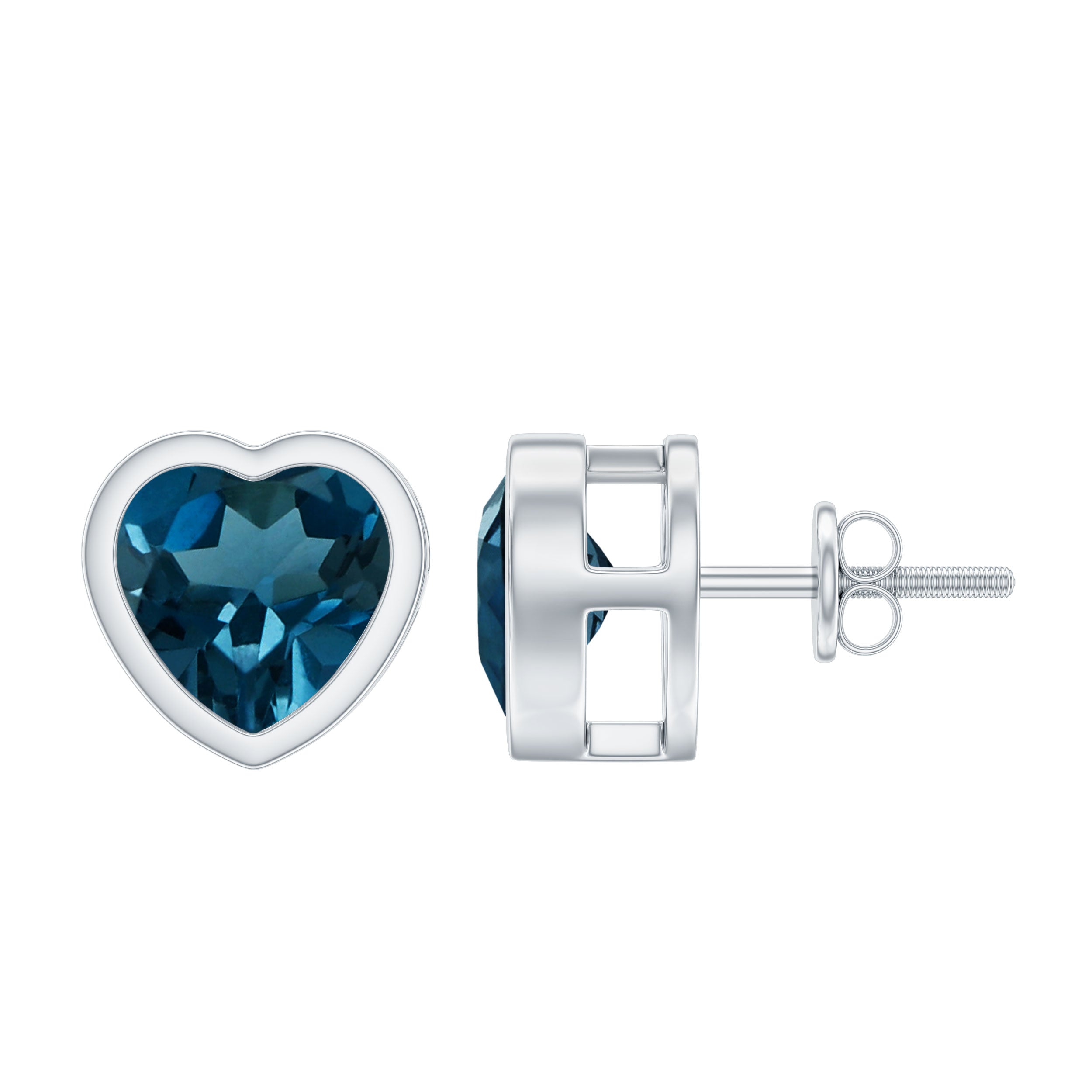 3 CT London Blue Topaz Heart Shape Silver Stud Earrings for Women London Blue Topaz - ( AAA ) - Quality 92.5 Sterling Silver - Rosec Jewels