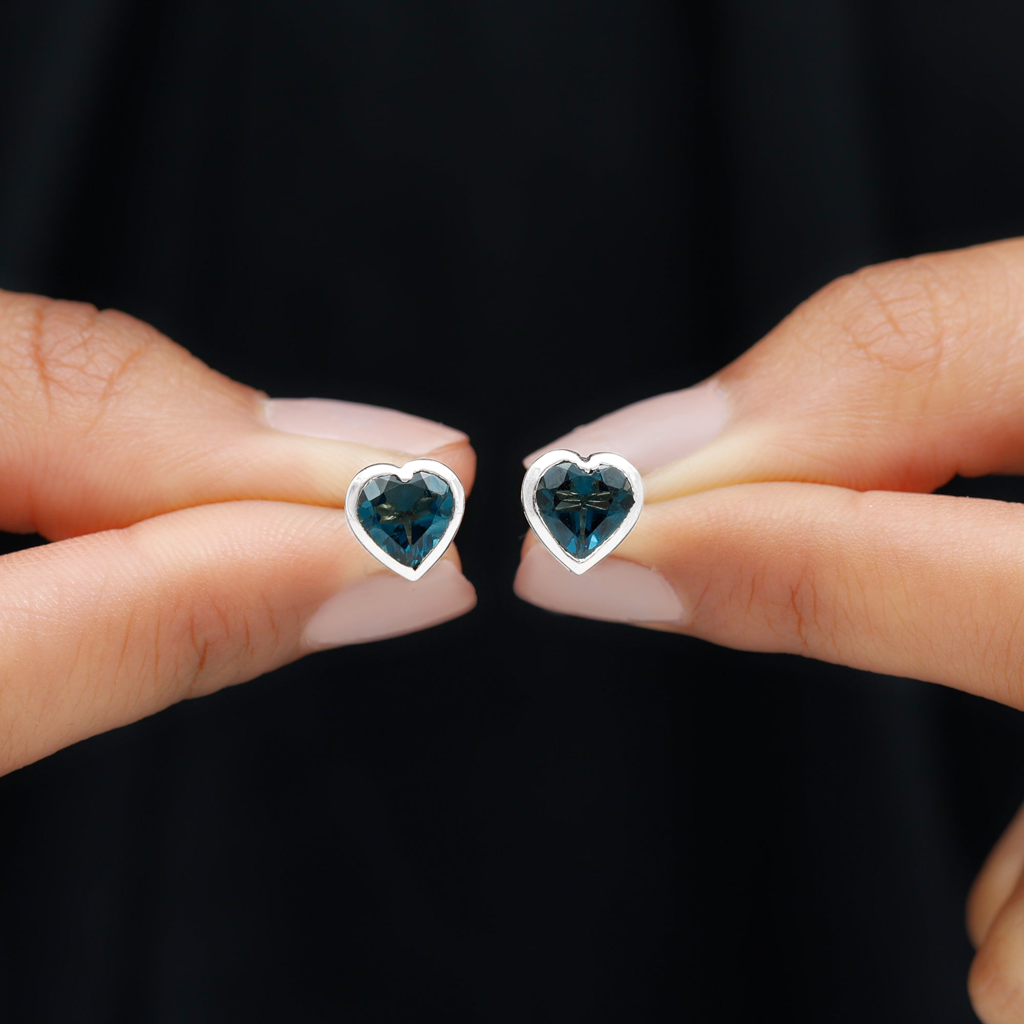 3 CT London Blue Topaz Heart Shape Stud Earrings for Women London Blue Topaz - ( AAA ) - Quality - Rosec Jewels