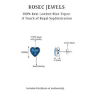 3 CT London Blue Topaz Heart Shape Stud Earrings for Women London Blue Topaz - ( AAA ) - Quality - Rosec Jewels