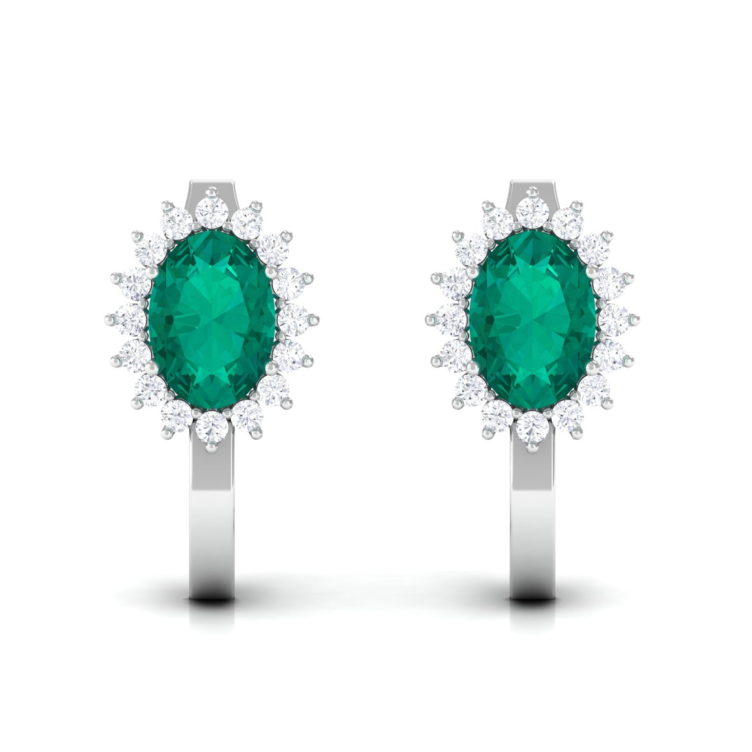 1.75 CT Oval Cut Emerald and Diamond Halo Stud Earring Emerald - ( AAA ) - Quality - Rosec Jewels