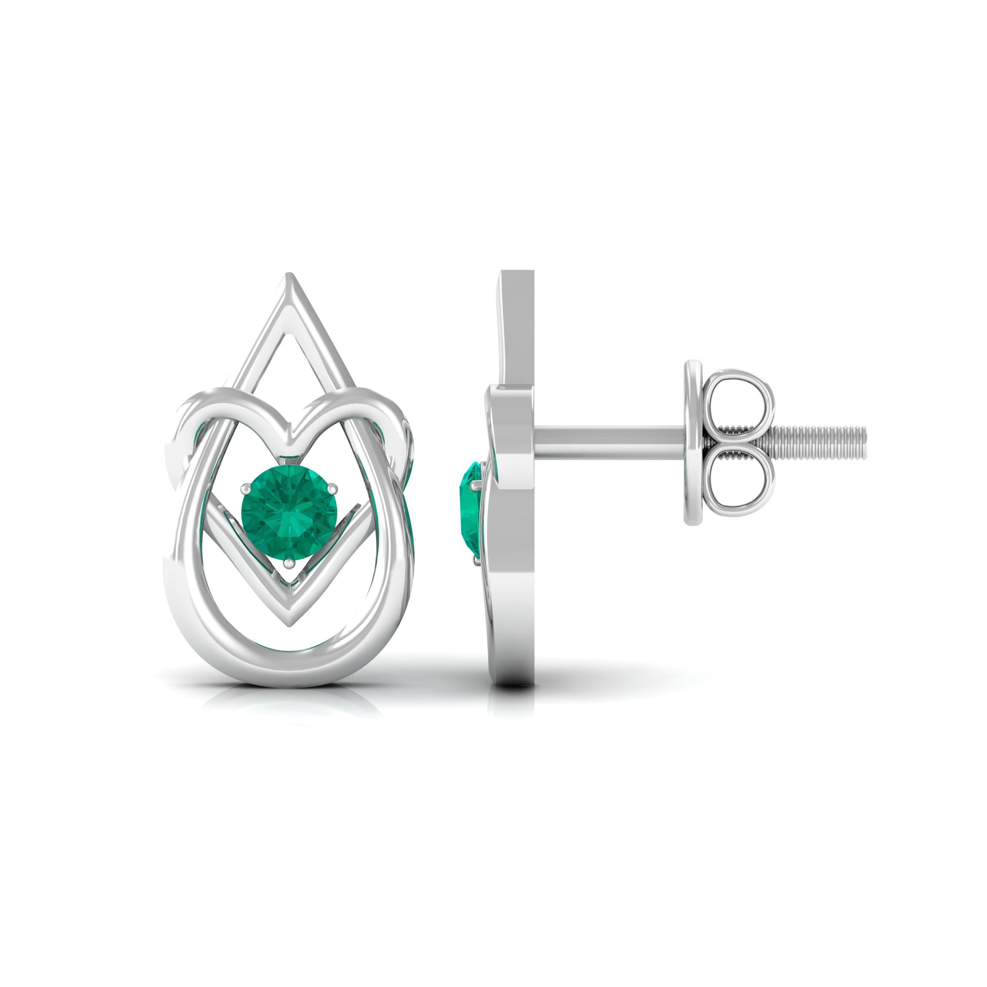 Emerald and Gold Teardrop Heart Stud Earrings Emerald - ( AAA ) - Quality - Rosec Jewels