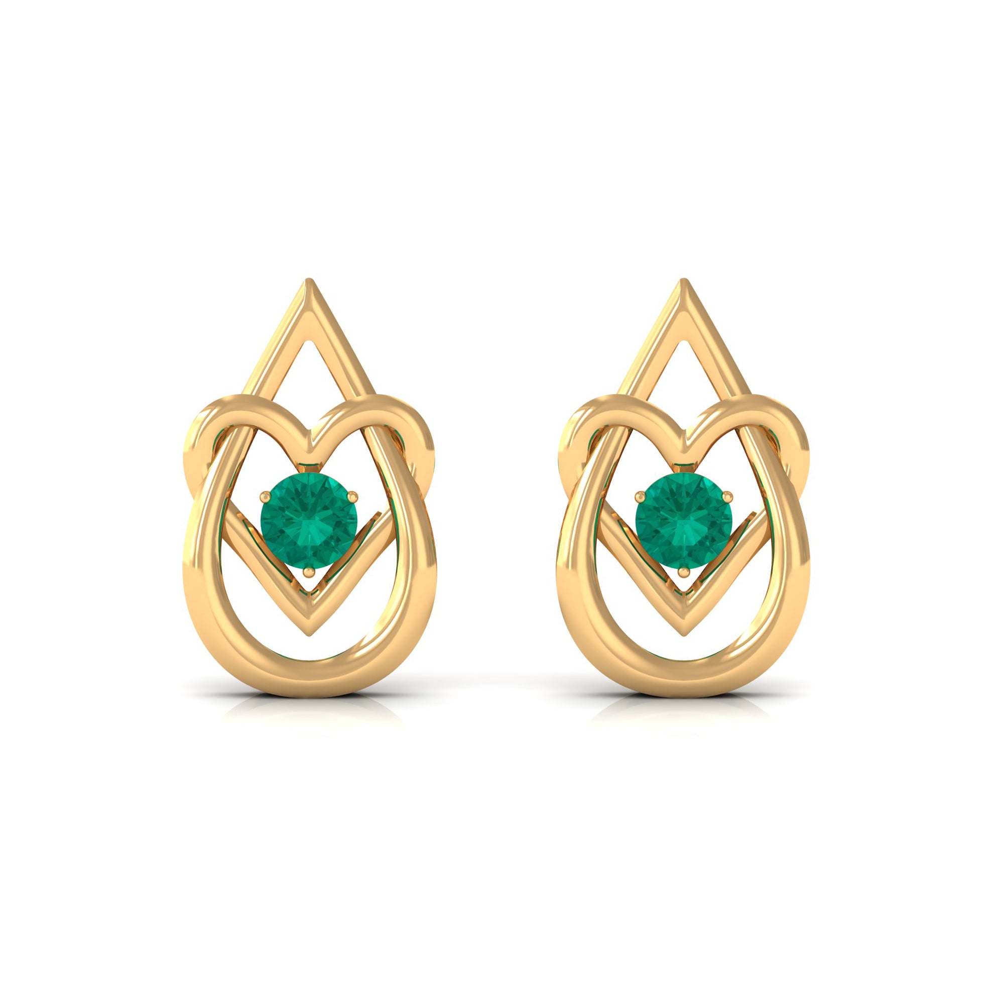 Emerald and Gold Teardrop Heart Stud Earrings Emerald - ( AAA ) - Quality - Rosec Jewels