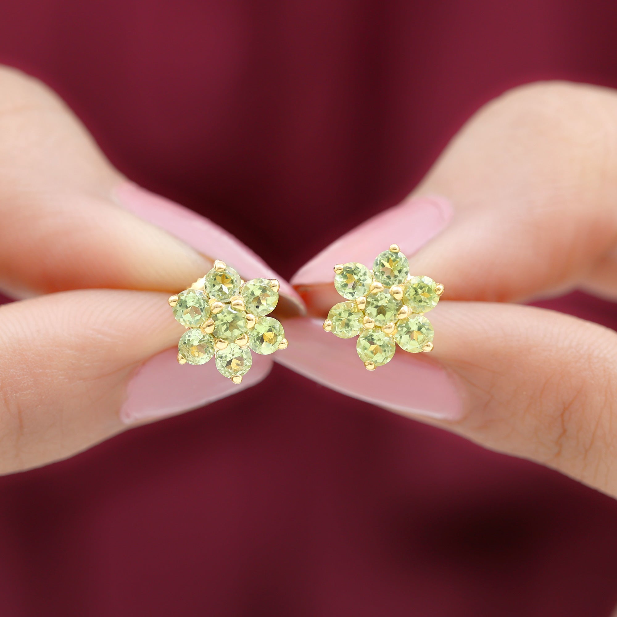 1.50 CT Peridot Floral Cluster Stud Earrings Peridot - ( AAA ) - Quality - Rosec Jewels