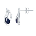 3/4 CT Blue Sapphire and Diamond Leaf Stud Earring Blue Sapphire - ( AAA ) - Quality - Rosec Jewels