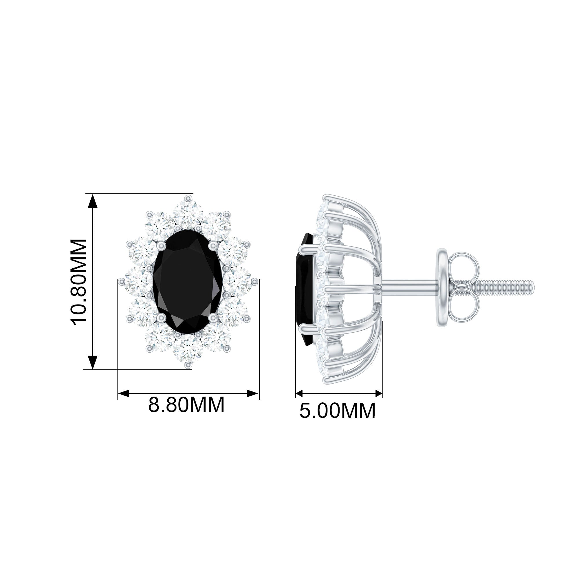 2 CT Created Black Diamond stud with White Diamond Halo Lab Created Black Diamond - ( AAAA ) - Quality - Rosec Jewels