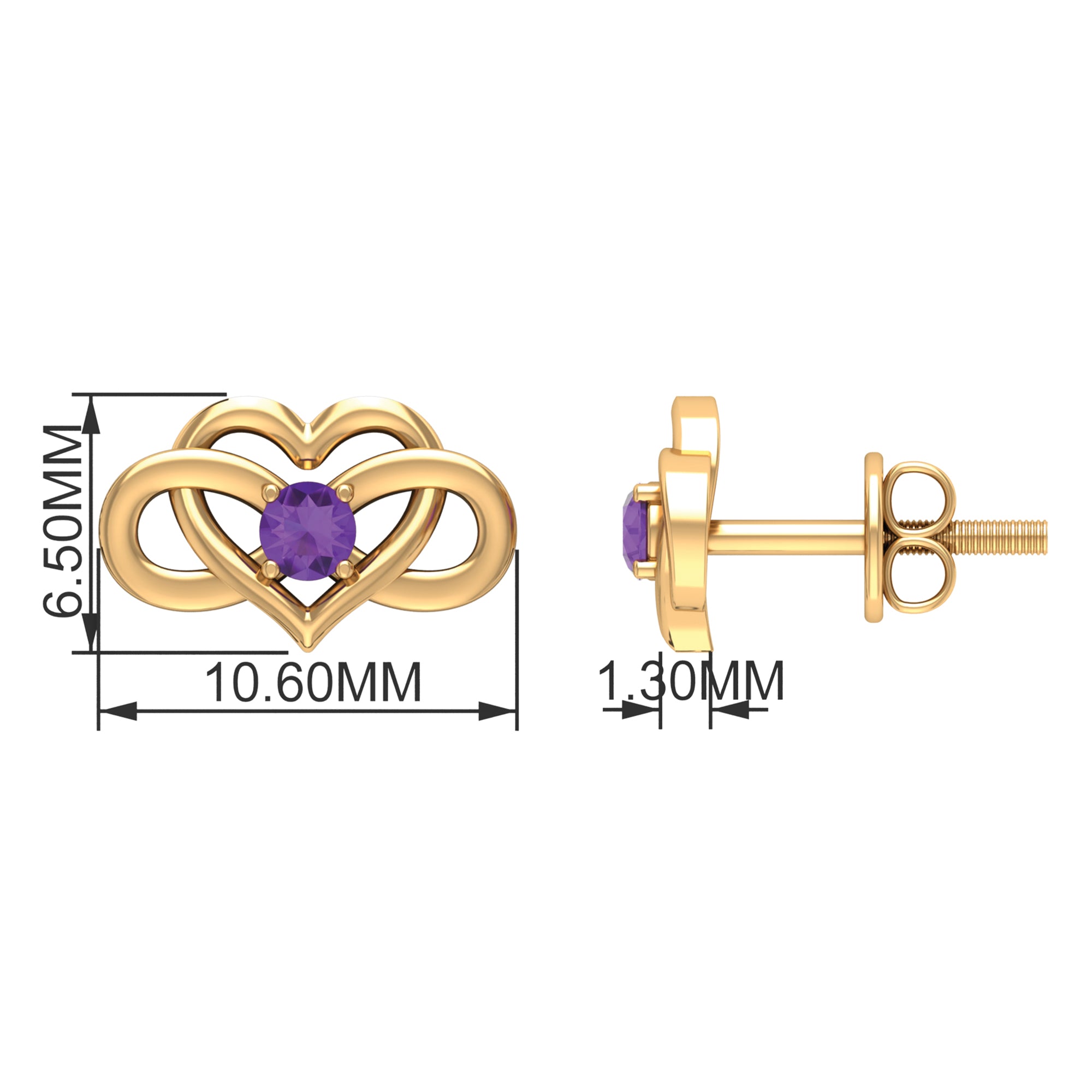 Amethyst Infinity Heart Stud Earrings Amethyst - ( AAA ) - Quality - Rosec Jewels