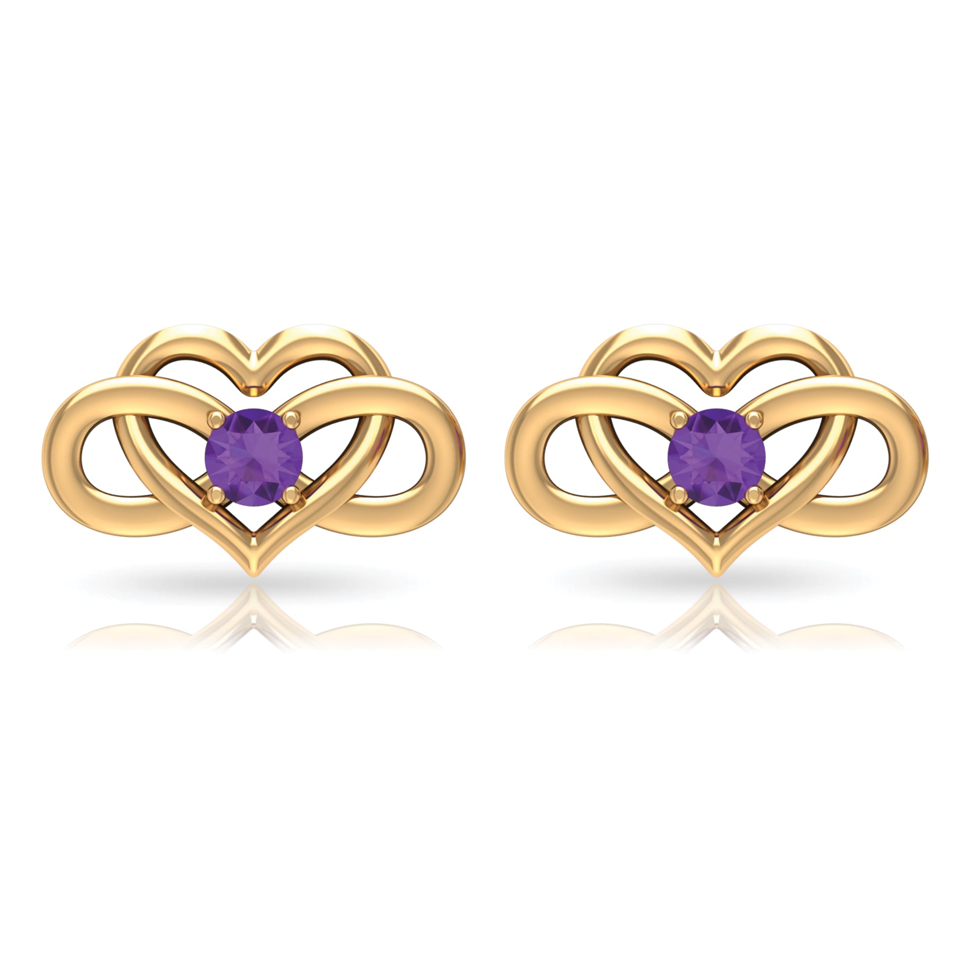 Amethyst Infinity Heart Stud Earrings Amethyst - ( AAA ) - Quality - Rosec Jewels