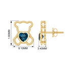 1/2 CT Heart Shape London Blue Topaz Teddy Bear Stud Earrings London Blue Topaz - ( AAA ) - Quality - Rosec Jewels