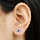 Lab-Created Blue Sapphire Infinity Heart Stud Earrings Lab Created Blue Sapphire - ( AAAA ) - Quality - Rosec Jewels