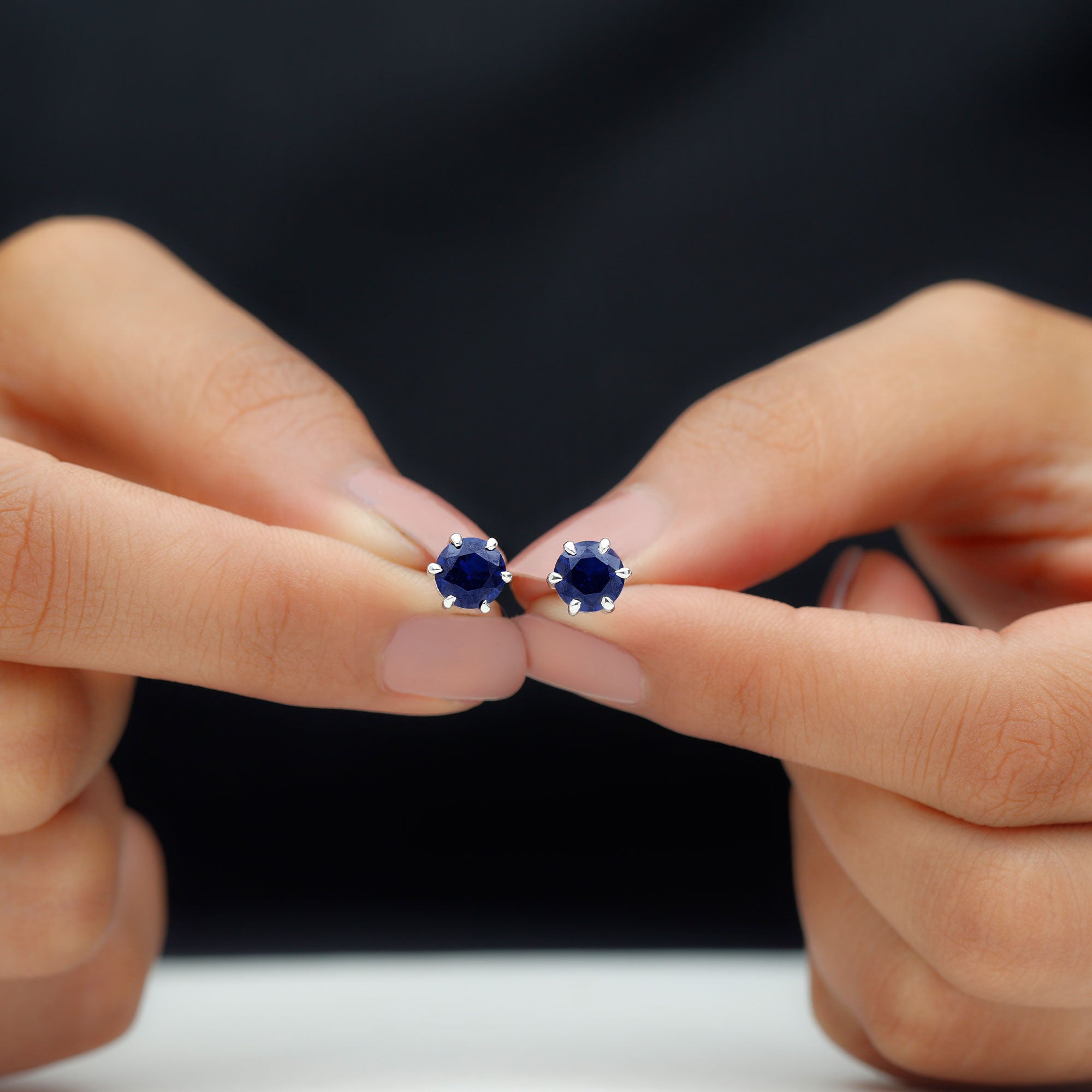 2 CT Lab Created Blue Sapphire Solitaire Stud Earrings Lab Created Blue Sapphire - ( AAAA ) - Quality - Rosec Jewels