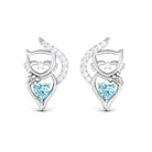 1/2 CT Heart Shape Aquamarine Cat Stud Earrings with Diamond Aquamarine - ( AAA ) - Quality - Rosec Jewels