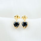 6 MM Heart Shape Black Onyx Drop Stud Earrings Black Onyx - ( AAA ) - Quality - Rosec Jewels