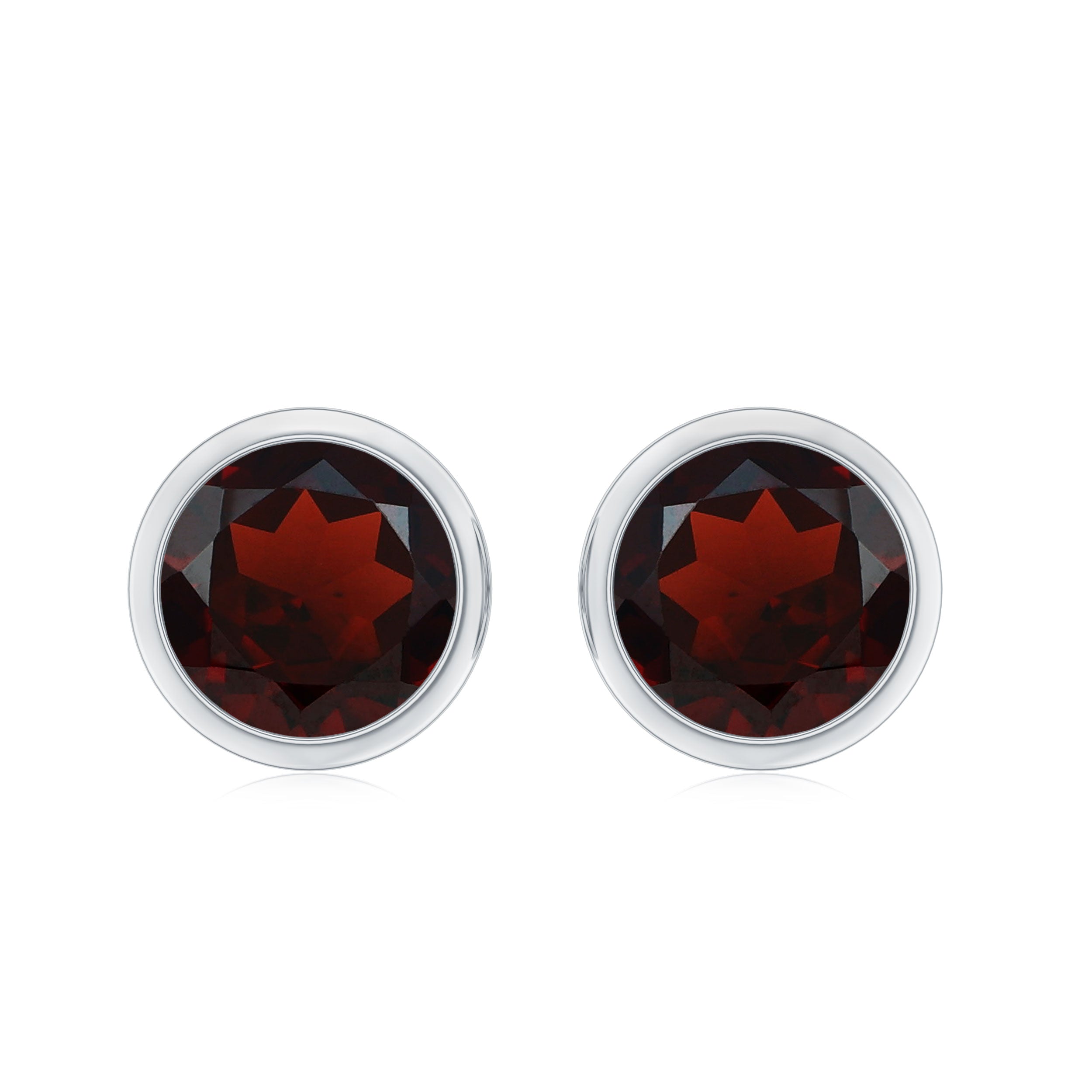 Round Shape Garnet Solitaire Stud Earrings in Bezel Setting Garnet - ( AAA ) - Quality - Rosec Jewels