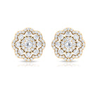 1 CT Certified Moissanite Flower Stud Earrings Moissanite - ( D-VS1 ) - Color and Clarity - Rosec Jewels