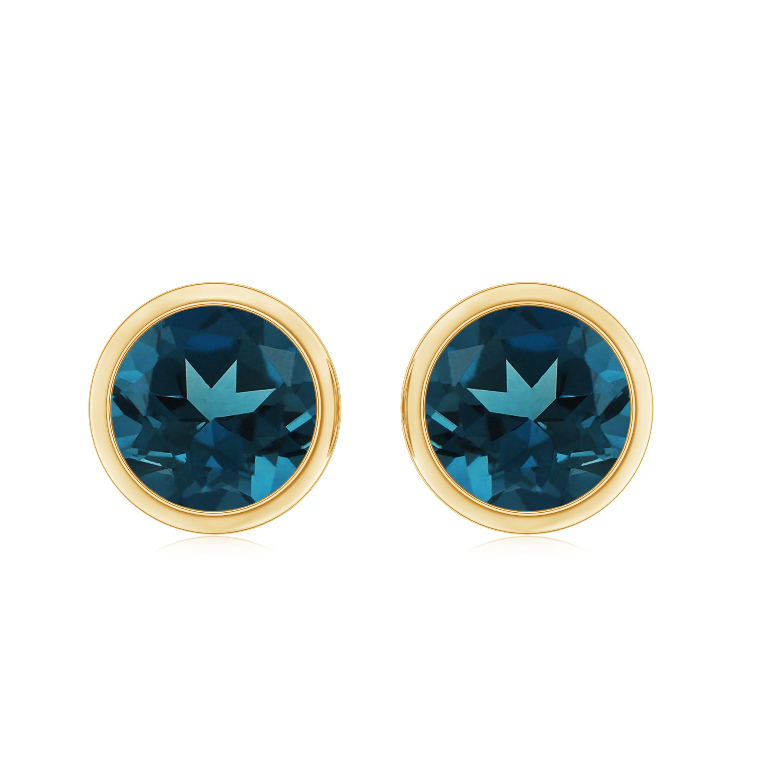 8 MM Round Cut London Blue Topaz Solitaire Stud Earrings in Bezel Setting London Blue Topaz - ( AAA ) - Quality - Rosec Jewels