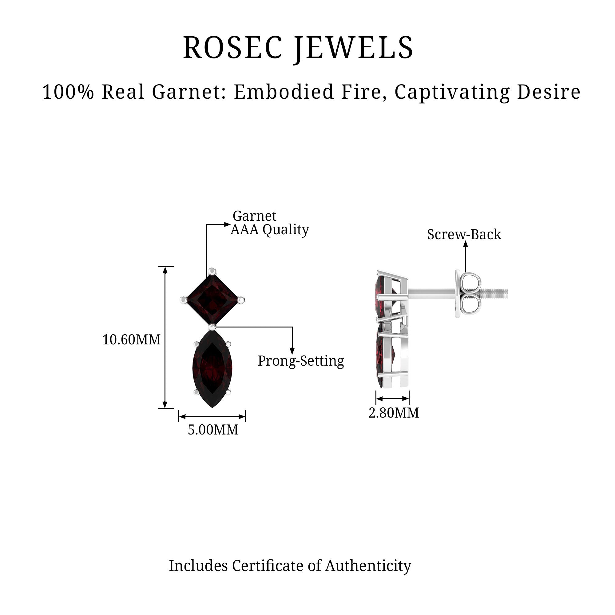 1 CT Garnet Simple Stud Earrings Garnet - ( AAA ) - Quality - Rosec Jewels