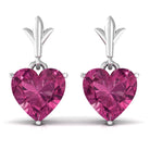 6 MM Heart Shape Pink Tourmaline Drop Stud Earrings Pink Tourmaline - ( AAA ) - Quality - Rosec Jewels