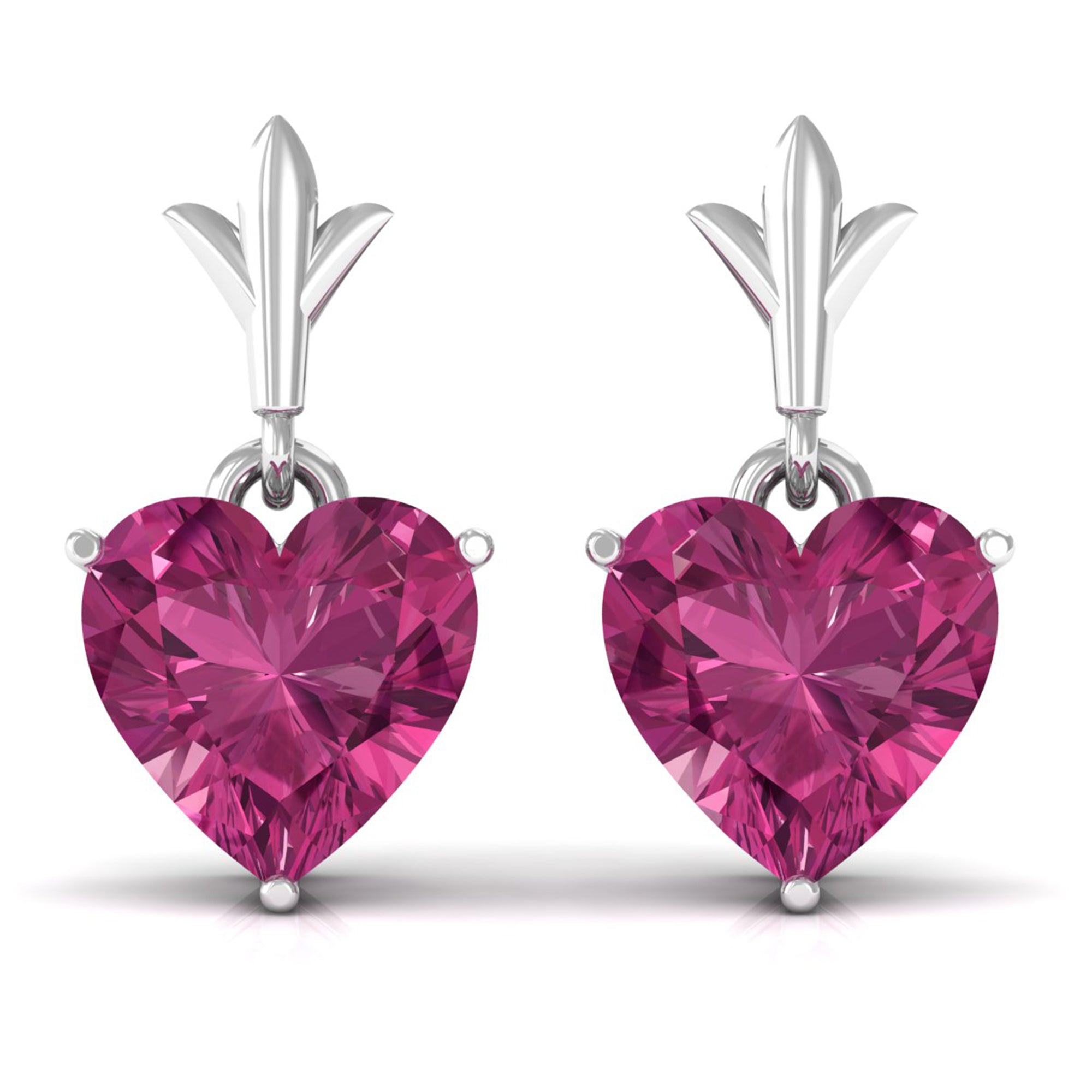 6 MM Heart Shape Pink Tourmaline Drop Stud Earrings Pink Tourmaline - ( AAA ) - Quality - Rosec Jewels