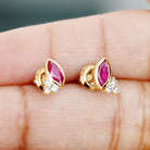 1 CT Marquise Cut Ruby Stud Earring with Trio Diamond Ruby - ( AAA ) - Quality - Rosec Jewels