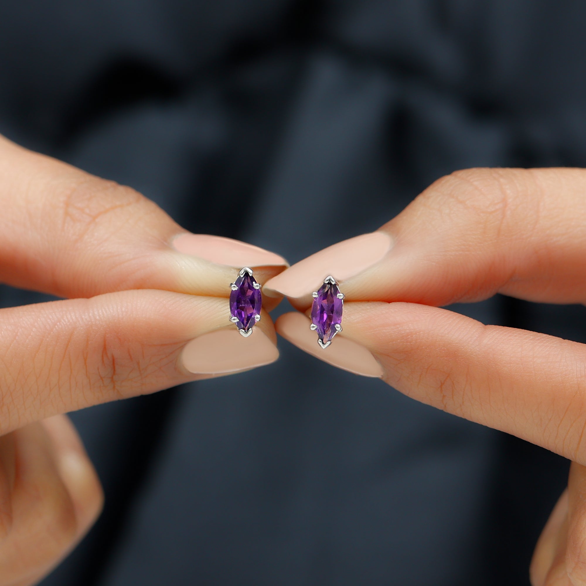 8X4 MM Marquise Cut Amethyst Solitaire Stud Earring Amethyst - ( AAA ) - Quality - Rosec Jewels