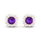 Natural Amethyst Classic Halo Stud Earring with Diamond Amethyst - ( AAA ) - Quality - Rosec Jewels