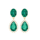 4.25 CT Created Emerald and Diamond Dangle Drop Earrings with Screw Back Lab Created Emerald - ( AAAA ) - Quality - Rosec Jewels