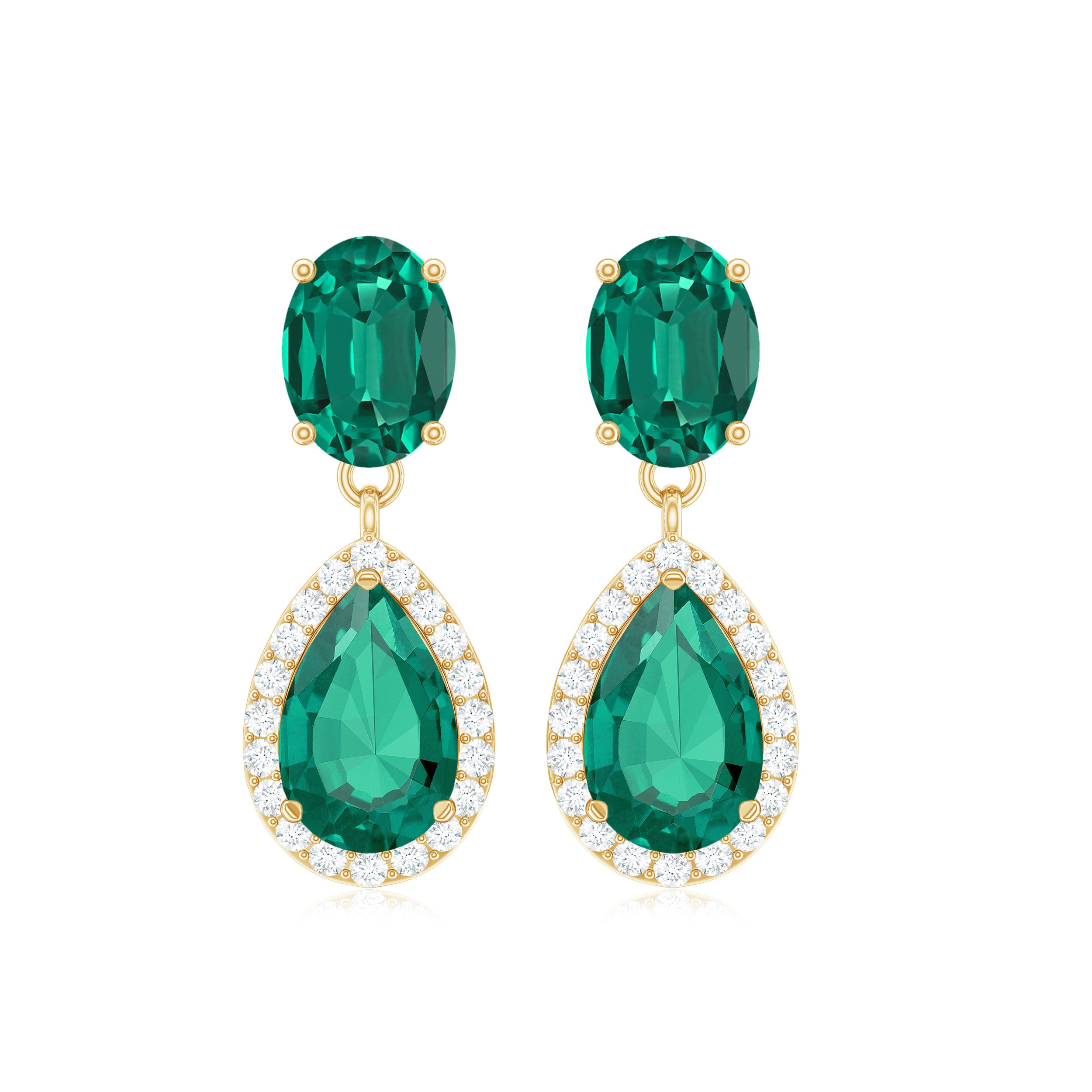 4.25 CT Created Emerald and Diamond Dangle Drop Earrings with Screw Back Lab Created Emerald - ( AAAA ) - Quality - Rosec Jewels