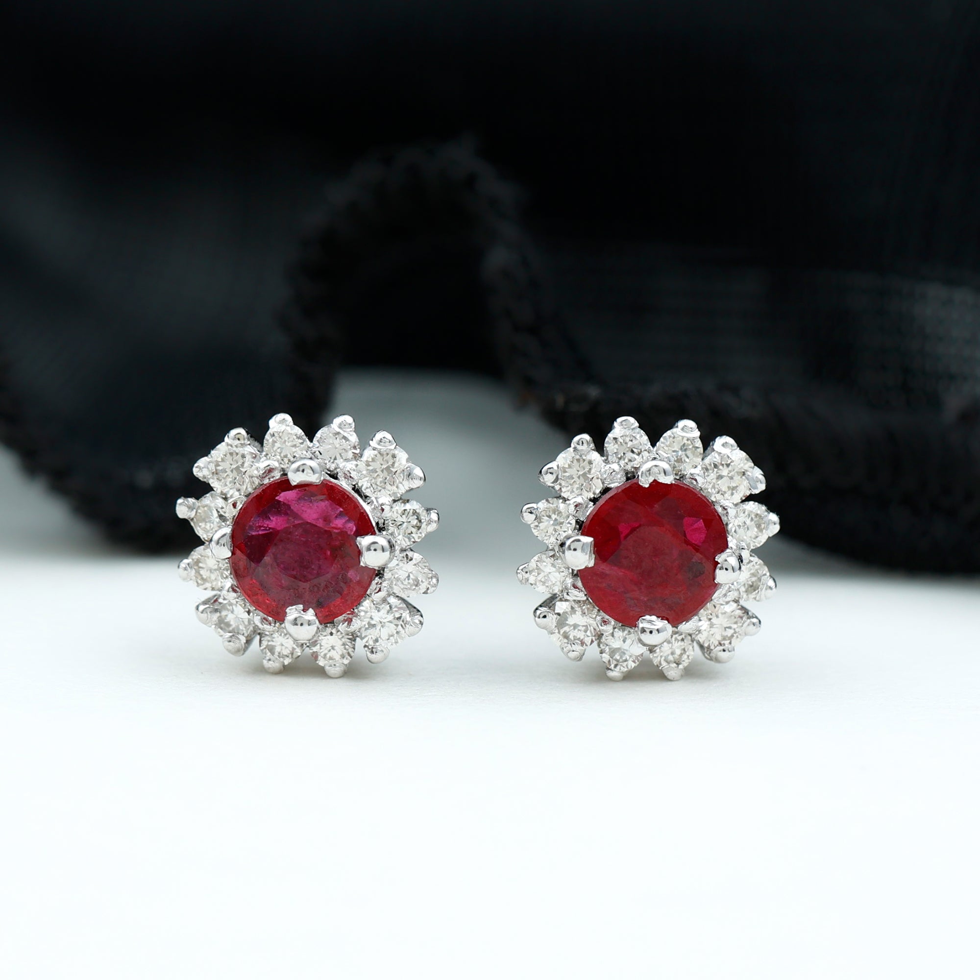 Classic Ruby Stud Earrings with Diamond Accent Ruby - ( AAA ) - Quality - Rosec Jewels