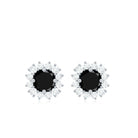 0.75 CT Classic Black Onyx Stud Earring with Diamond Halo Black Onyx - ( AAA ) - Quality - Rosec Jewels