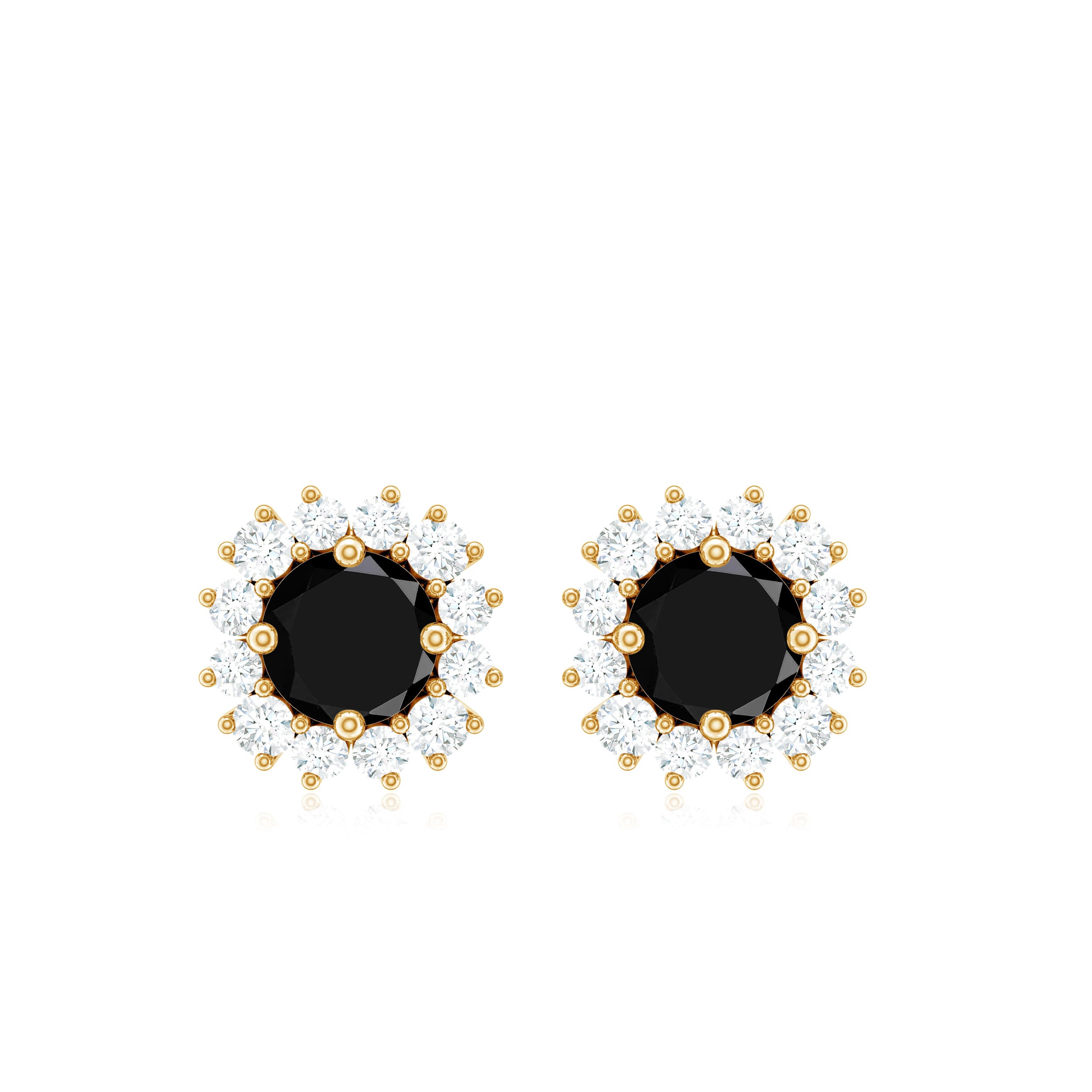 0.75 CT Classic Black Onyx Stud Earring with Diamond Halo Black Onyx - ( AAA ) - Quality - Rosec Jewels